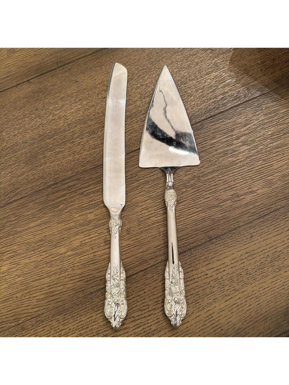 Vintage Godinger Baroque Silverplate Wedding Cake Server & Knife Set